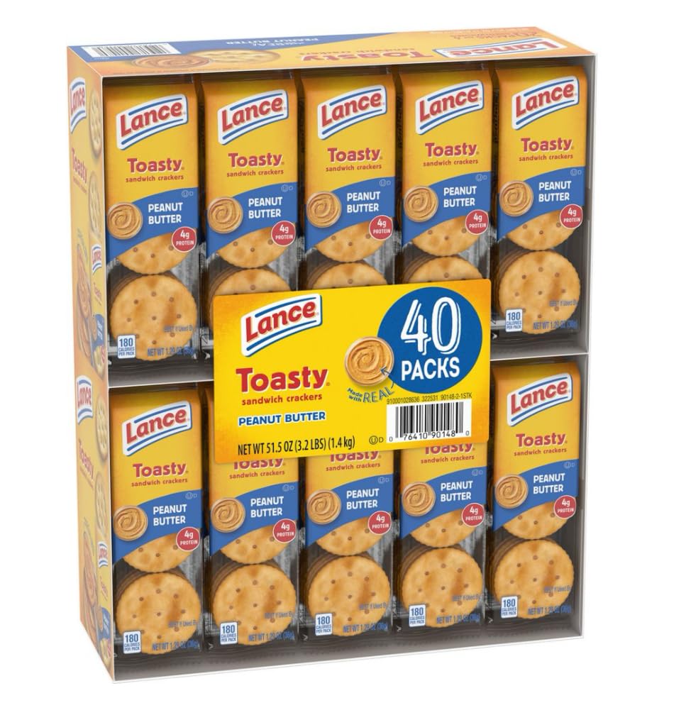 Peanut Butter Sandwich Crackers – 40 Packs of Toasty with Real Peanut Butter Filling – Quality Lance Snacks, 6 Crackers per Pack – Ideal for Snacks, School & Break Time
