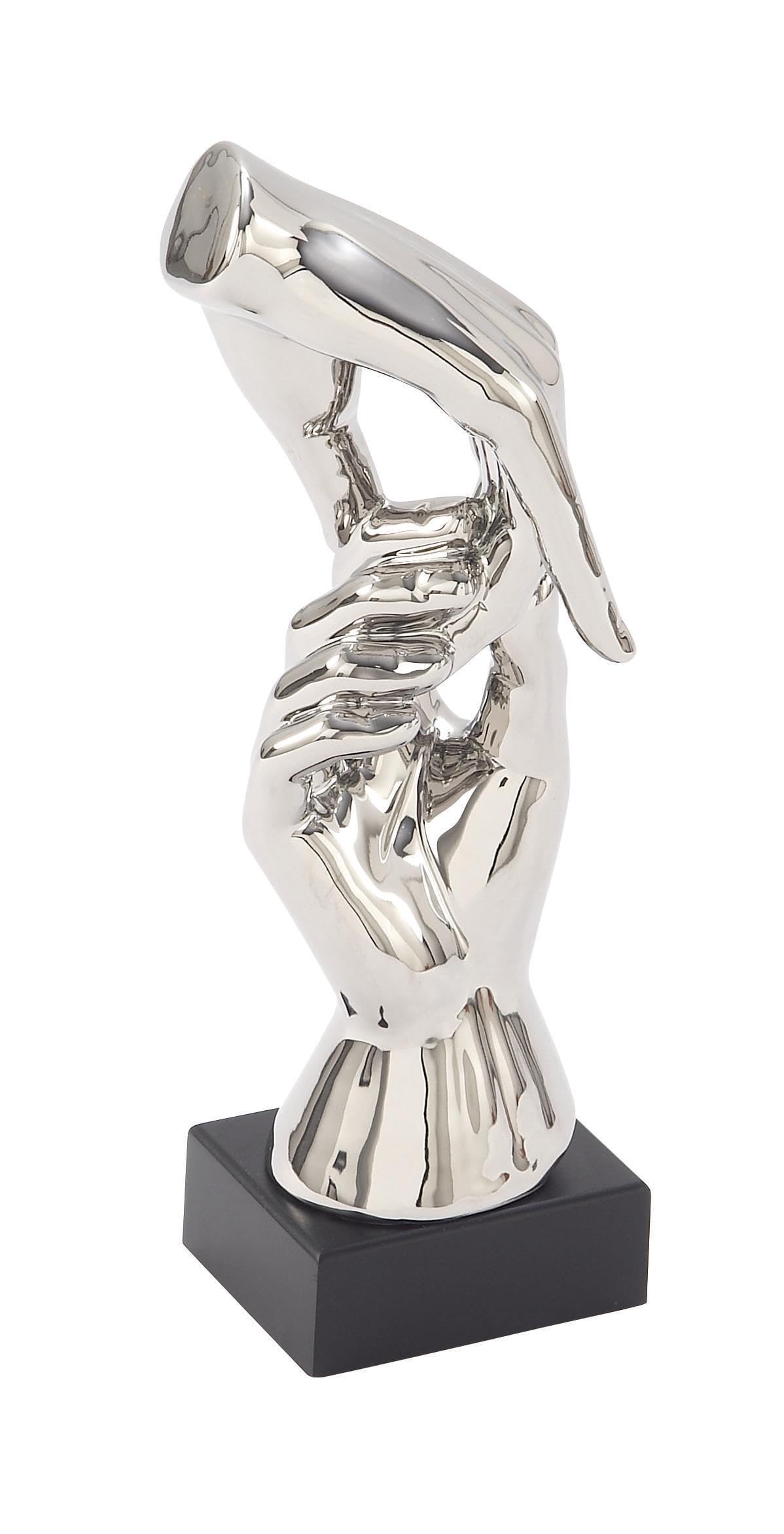 Decmode seramik Gümüş eller heykel, gümüş seramik, Siyah, 5" by 13"