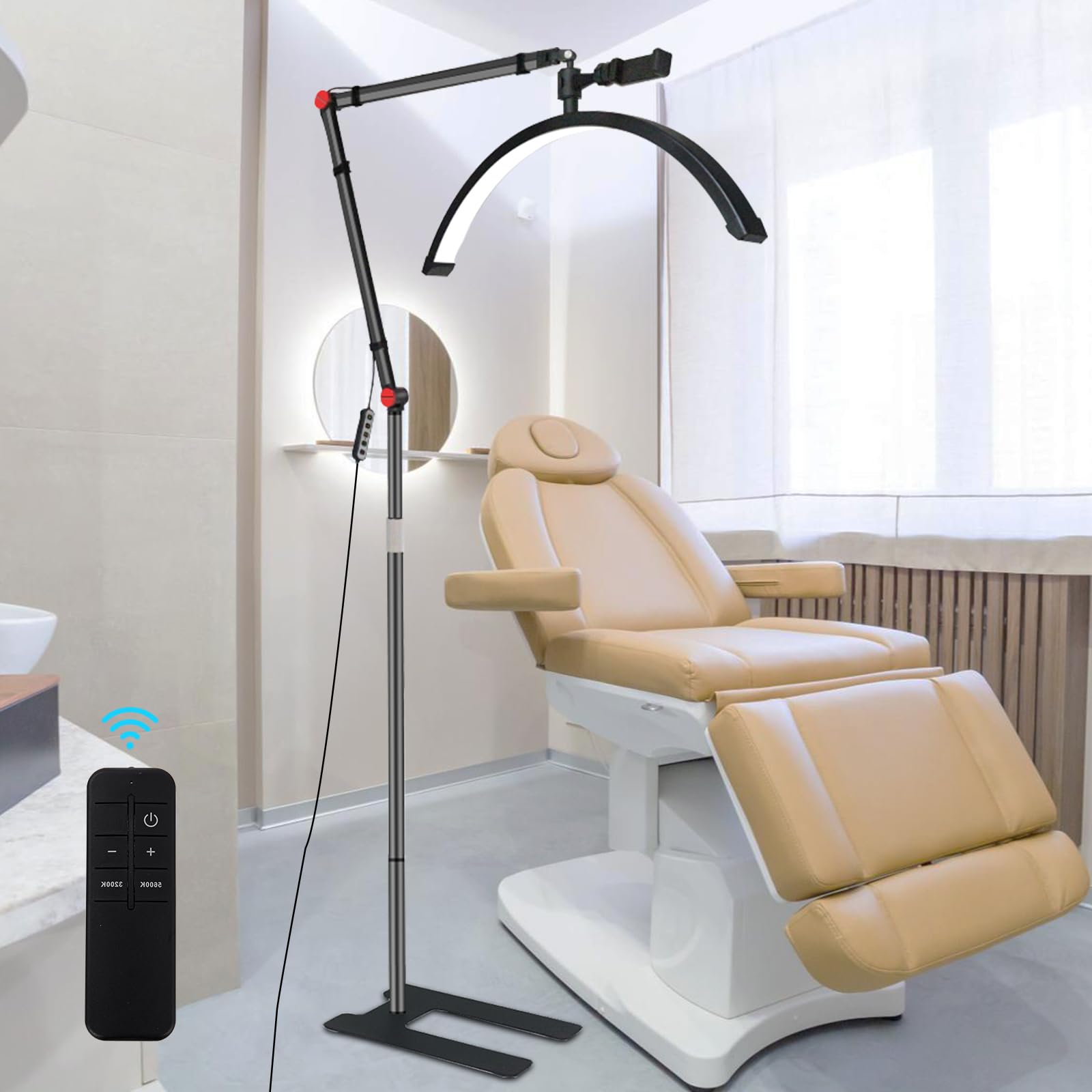 Halbmond Eyelash Lampe, 24Zoll Beauty-Lampe Stehend, Wimpern-Licht für Wimpernverlängerungen, 360° drehbarer Lichtkopf, 3 Farbtemperaturen, Halbmond-Ringlampe für Schönheit,Tattoos, Makeup Artists