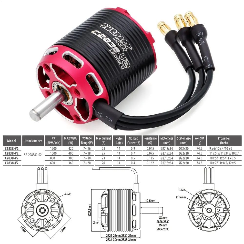 14 biegunów C2838 V2 600/800/1000/1200KV Outrunner bezszczotkowy silnik Flier 30A ESC do modelu samolotu RC ze stałym skrzydłem (1200KV + Flier 30A)