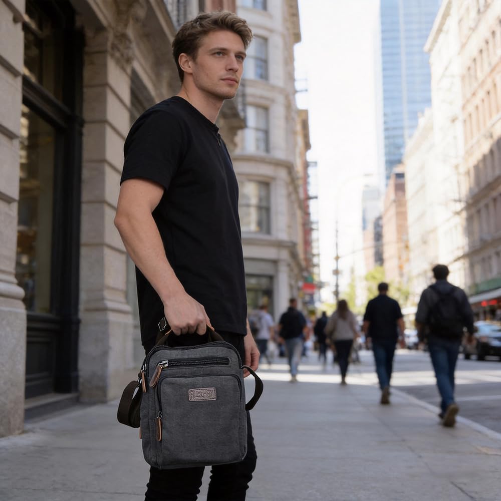 Umhängetasche Schultertasche für Herren, Damen und Jungen, Kuriertasche aus Canvas, Herrentasche für Tablet, Messenger Bag für Tägliches Leben Reise