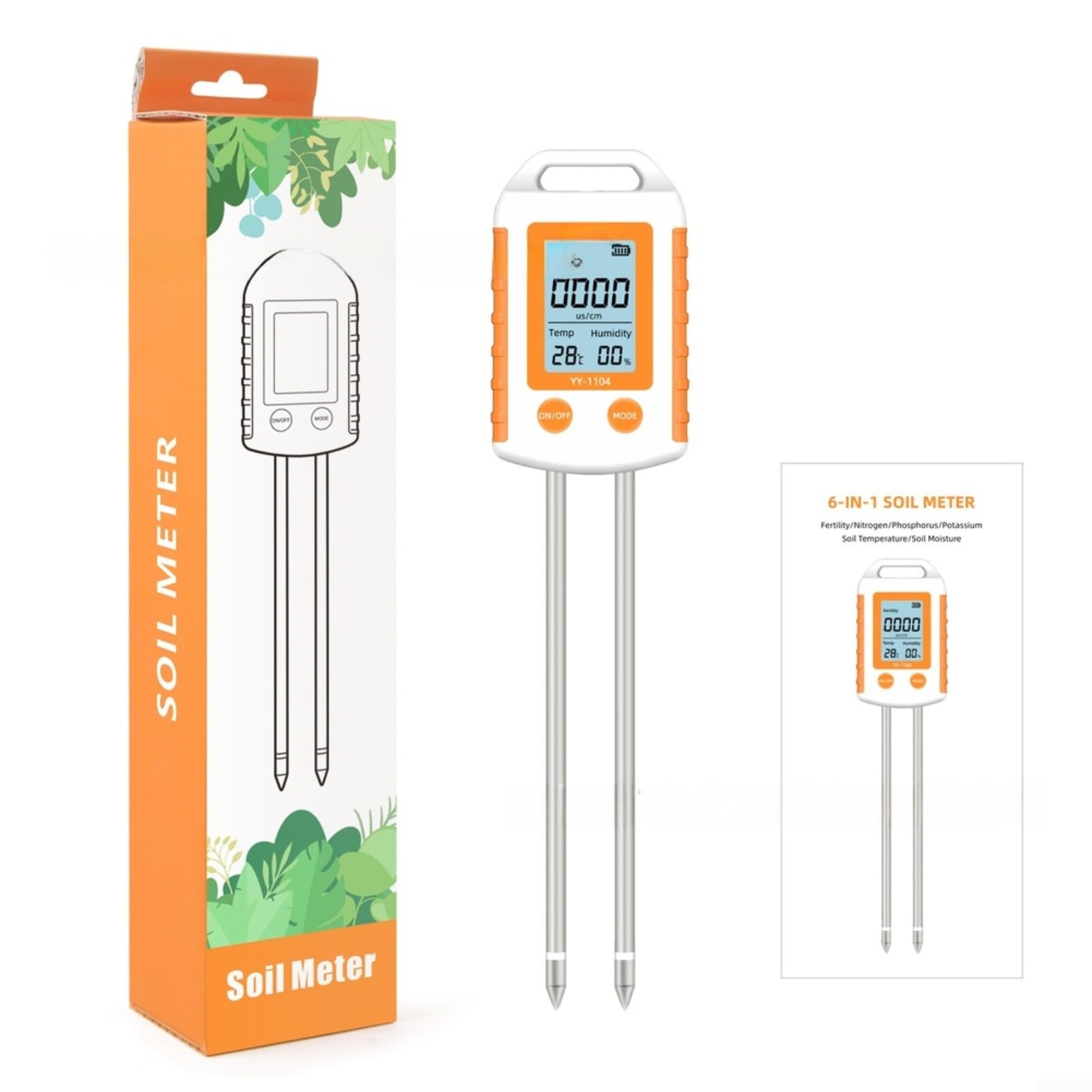 Medidor de fertilidad de temperatura de humedad NPK 6 en 1, pantalla retroiluminada LCD giratoria para jardín, granja, huerto, agricultura