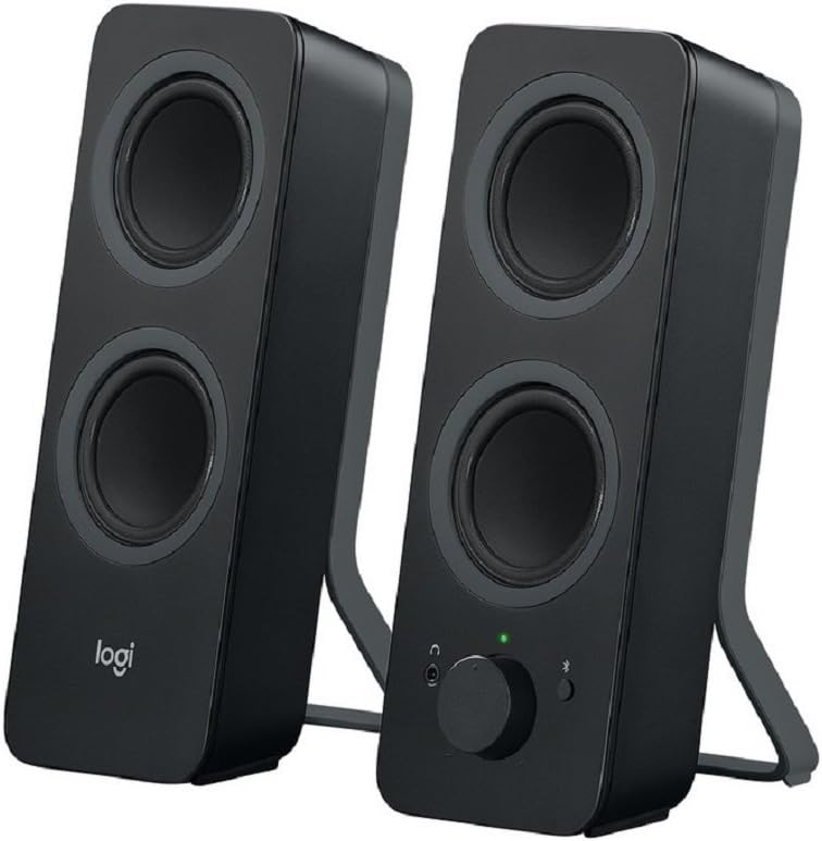 Z207 Wireless Bluetooth PC Speakers, Stereo Sound, 10 Watts Peak Power, 3.5mm Audio Input, Headphone Jack, Multi Device, Easy Switch, UK Plug, Computer/TV/Smartphone/Tablet - Black