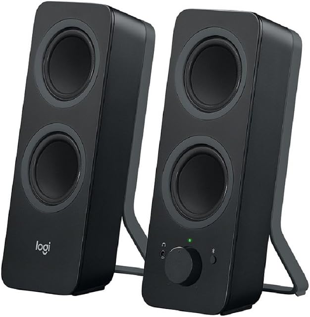 Logitech Z207 Wireless Bluetooth PC Speakers, Stereo Sound, 10 Watts Peak Power, 3.5mm Audio Input, Headphone Jack, Multi Device, Easy Switch, UK Plug, Computer/TV/Smartphone/Tablet - Black