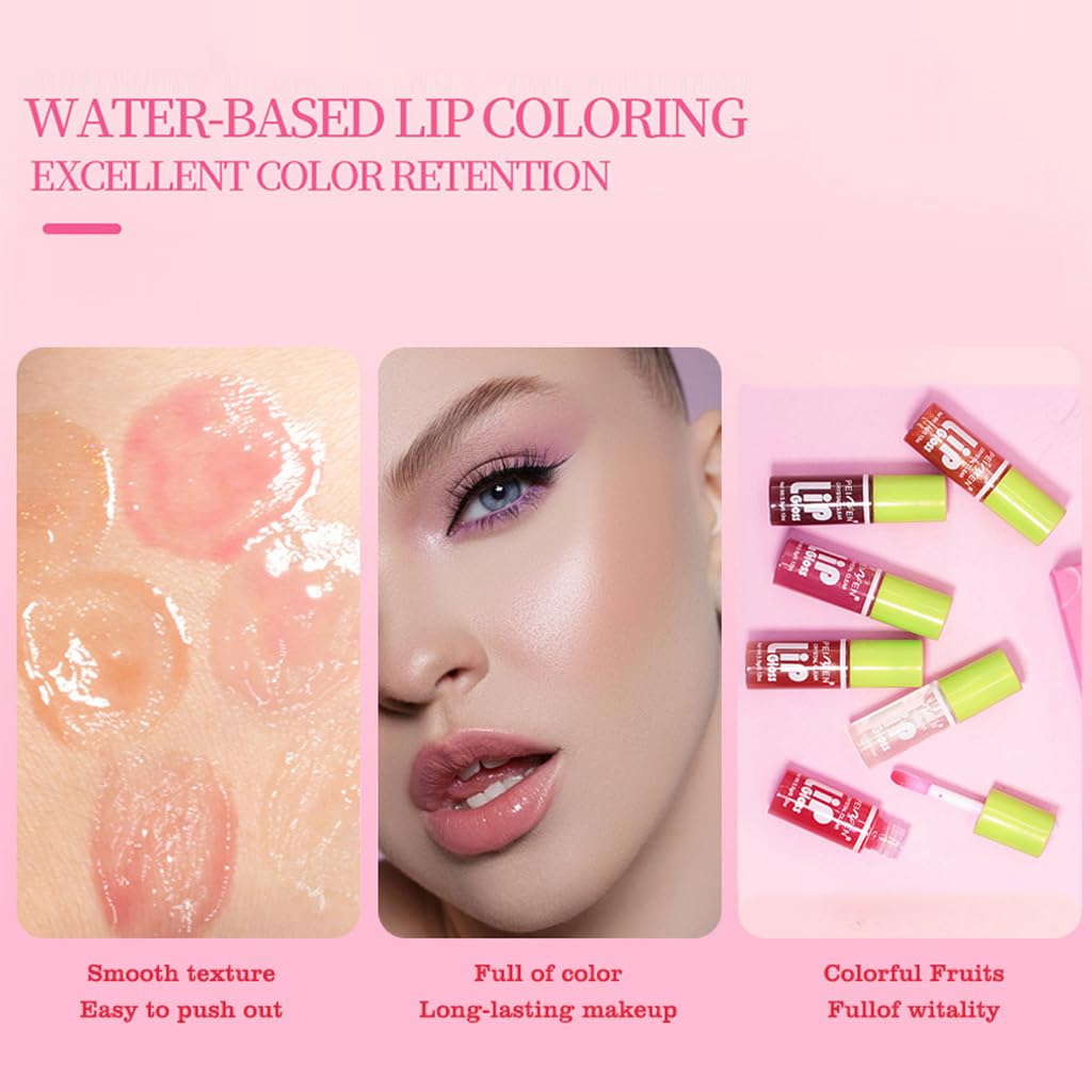 Aceite de labios de 6 colores para labios, aceite de labios acuosos, juego de tinte de labios, lápiz labial líquido hidratante, tinte multiusos para labios y mejillas, no pegajoso, alto 5