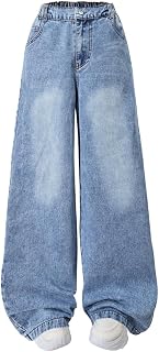 Nivne Tco Tween Girls Wide Leg Jeans High Waisted Baggy Jeans with Pockets, Casual Elastic Wasit Pants for Girls