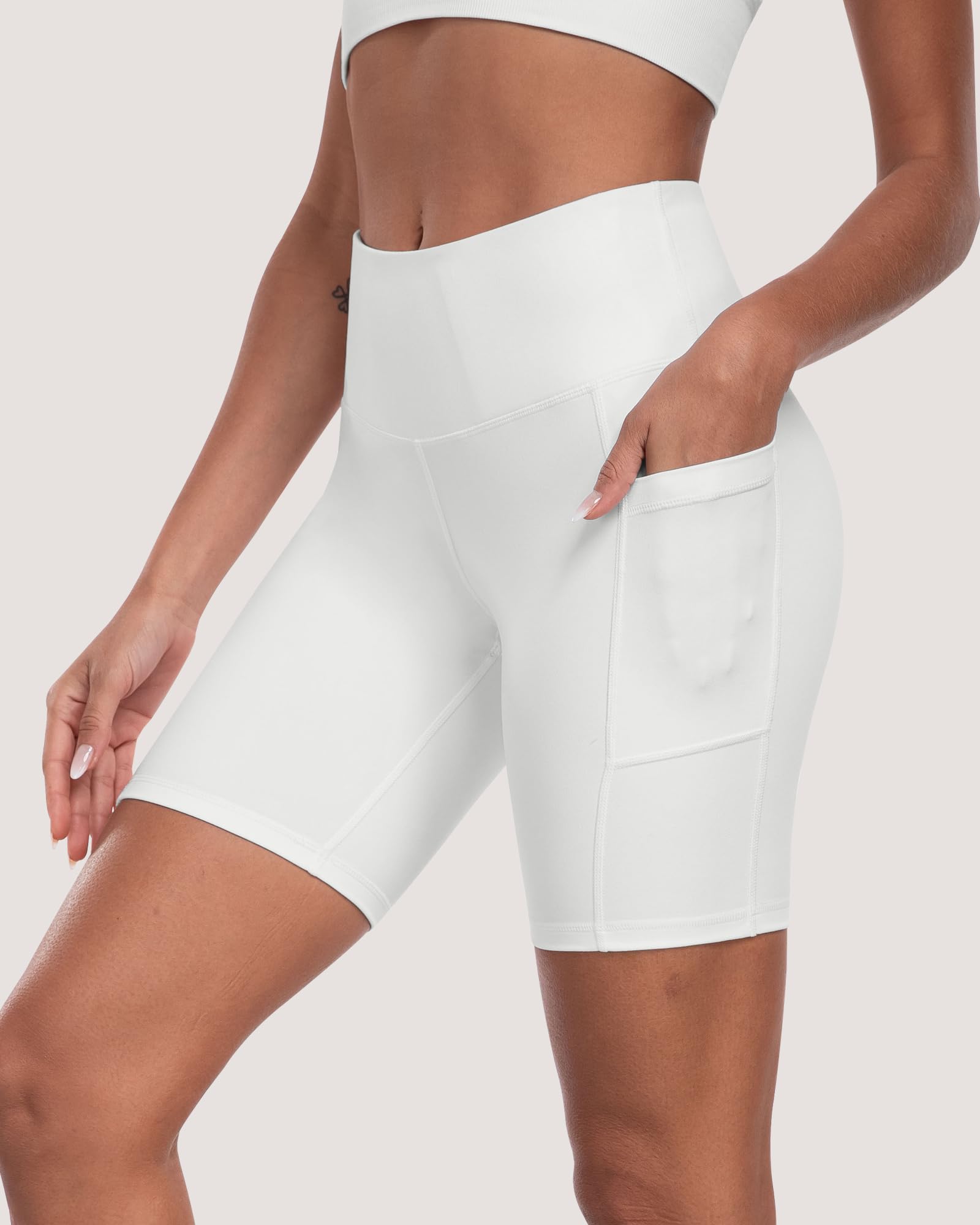 Pantalones cortos de ciclista para mujer con bolsillos, cintura alta de 8 pulgadas, control de abdomen, suaves, atléticos, entrenamiento, gimnasio, yoga — view 25