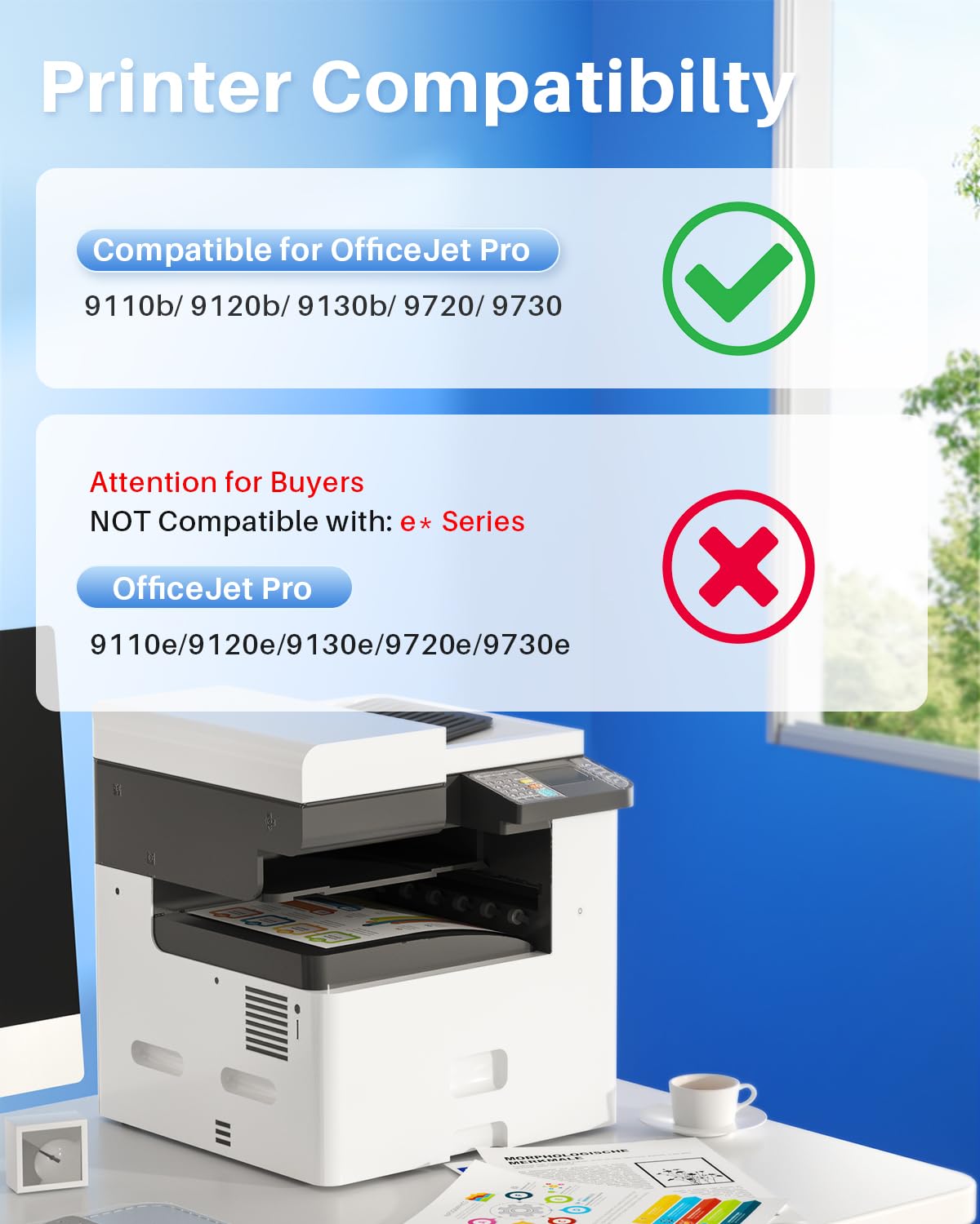 Cartuchos Tinta 937 con Chip compatibles con HP 937 937E 937XL Tinta para HP OfficeJet Pro 9730 9720 Titna HP Officejet Pro 9120b 9110b 9130b Impresora(con Chip) — view 2