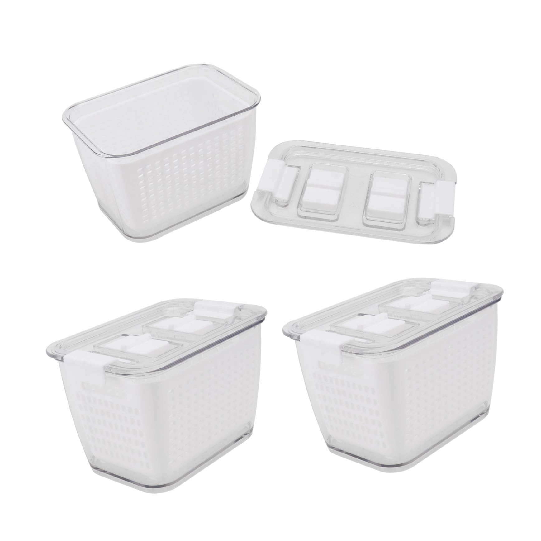 Cabilock 3 piezas Cajas Herméticas para Almacenamiento y Drenaje de Alimentos Contenedores Compactos para Frutas y Verduras Organizador Práctico para Frigorífico Fácil Limpieza y Ahorro de