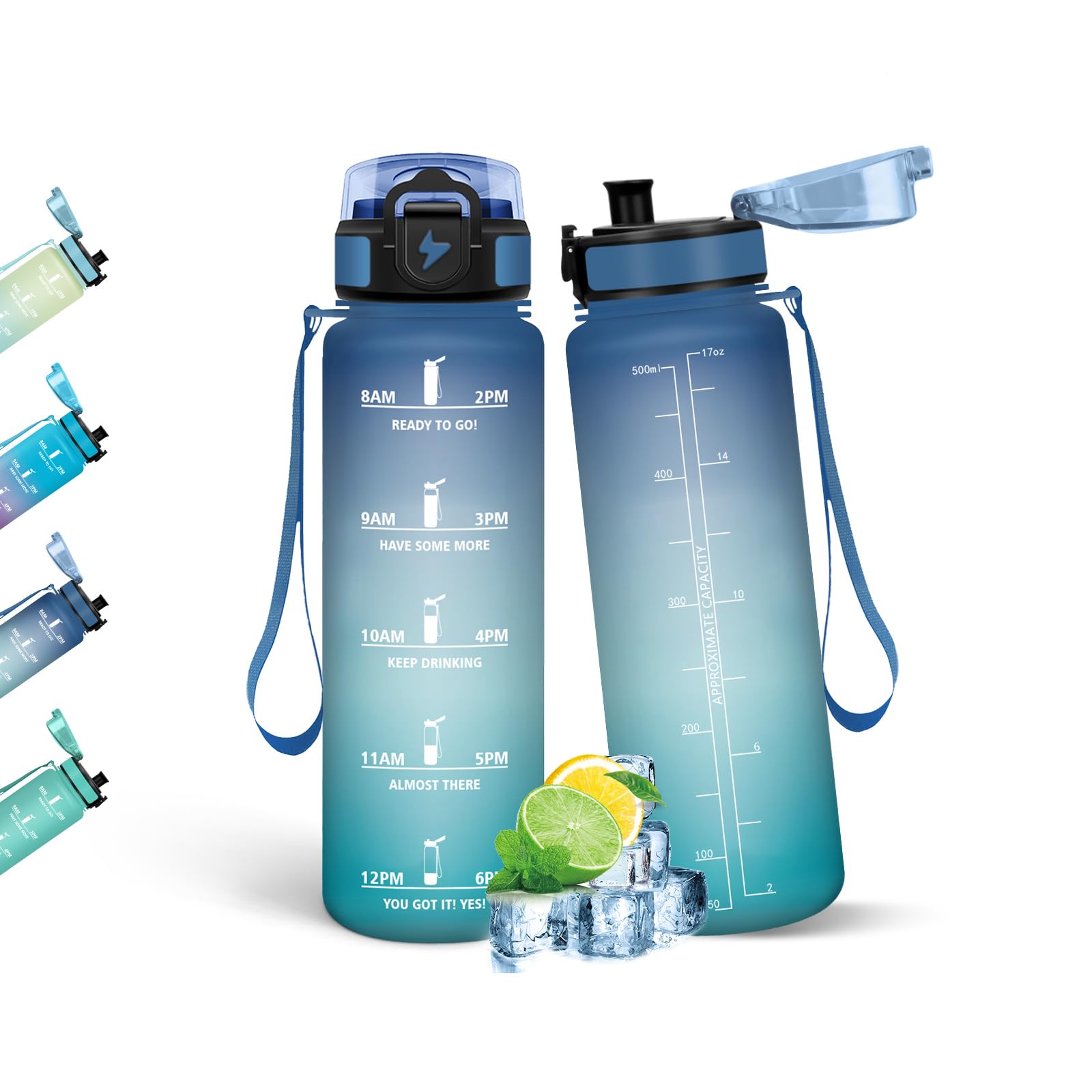 HoneyHolly Drinking Bottle 1 Litre, Leak-Proof with Time Marking, Water Bottle, Sports Bottle with Filter, Suitable for Carbonated Drinks, Bottle, Sports Water Bottle for Outdoor, Bike, Fitness