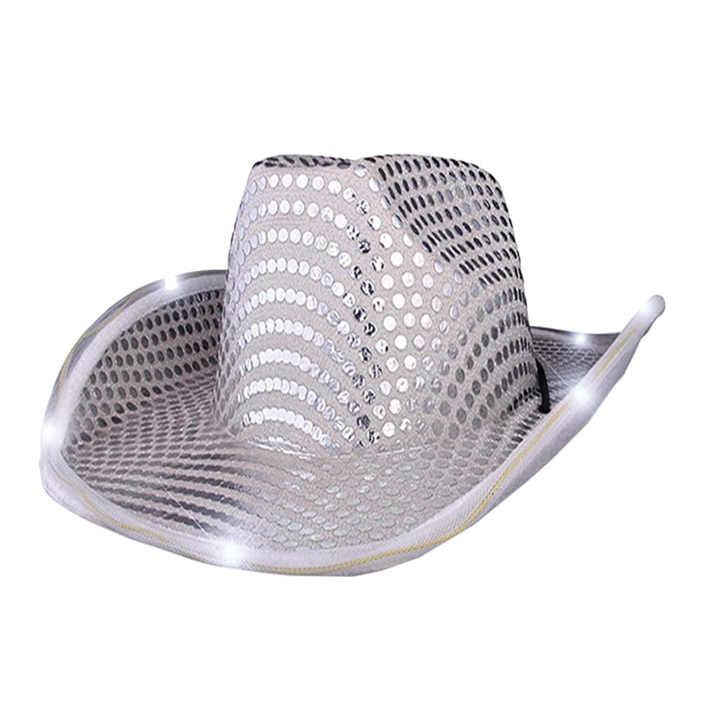 NUOBESTY Sombrero de Vaquero de Lentejuelas Rosa Novedad Sombrero de Vaquera con Luz Led Sombrero de Fiesta Sombrero de Vaquera de Estilo Occidental Sombrero de Vaquero de Rendimiento para