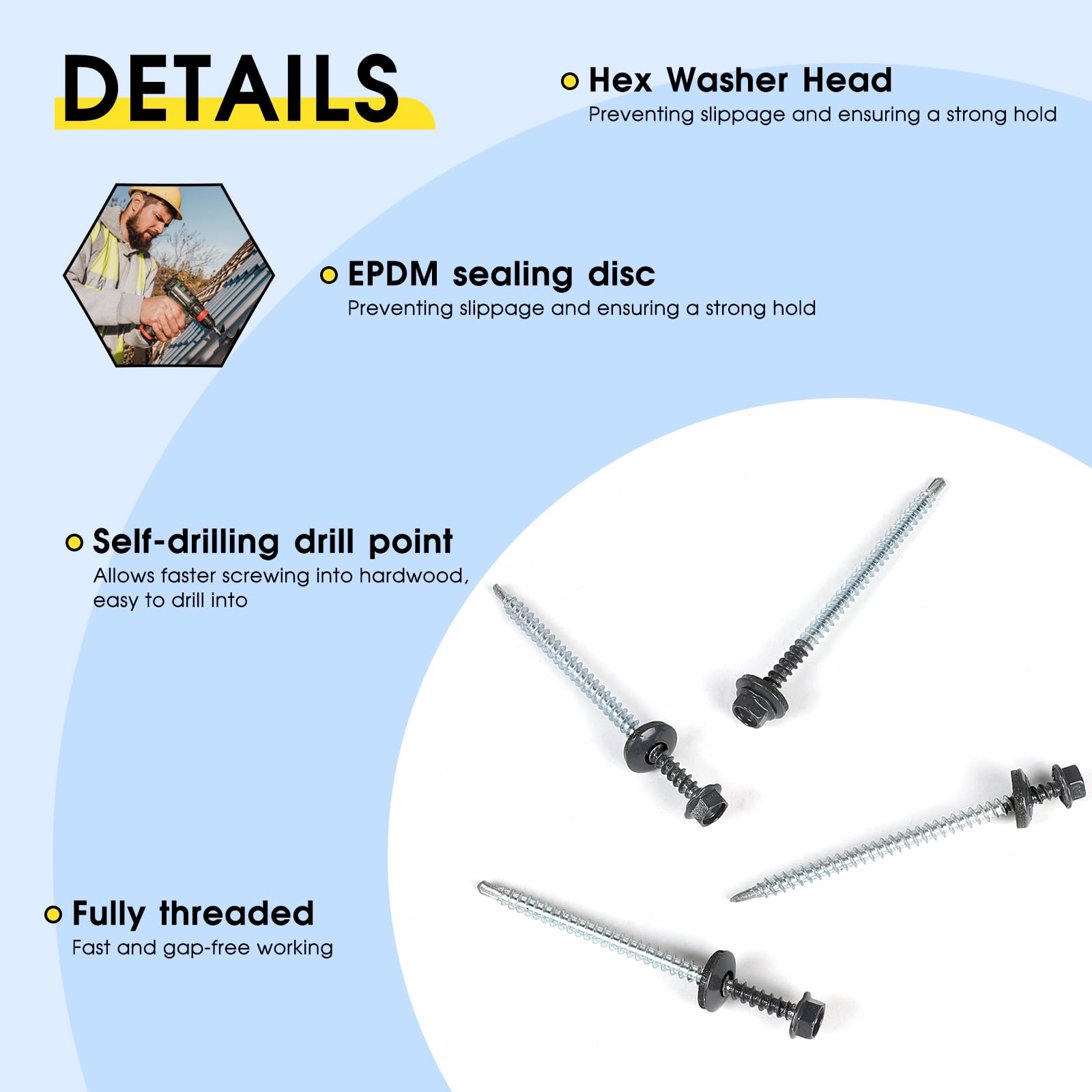 100 Selbstschneidende Schrauben 4,8 x 80 mm Sechskant Spenglerschrauben mit Dichtscheibe Dachschrauben Verzinkt Sechskantkopf mit 1 Sechskant Bit Steckschlusselsatz Trapezblechschrauben, Grau