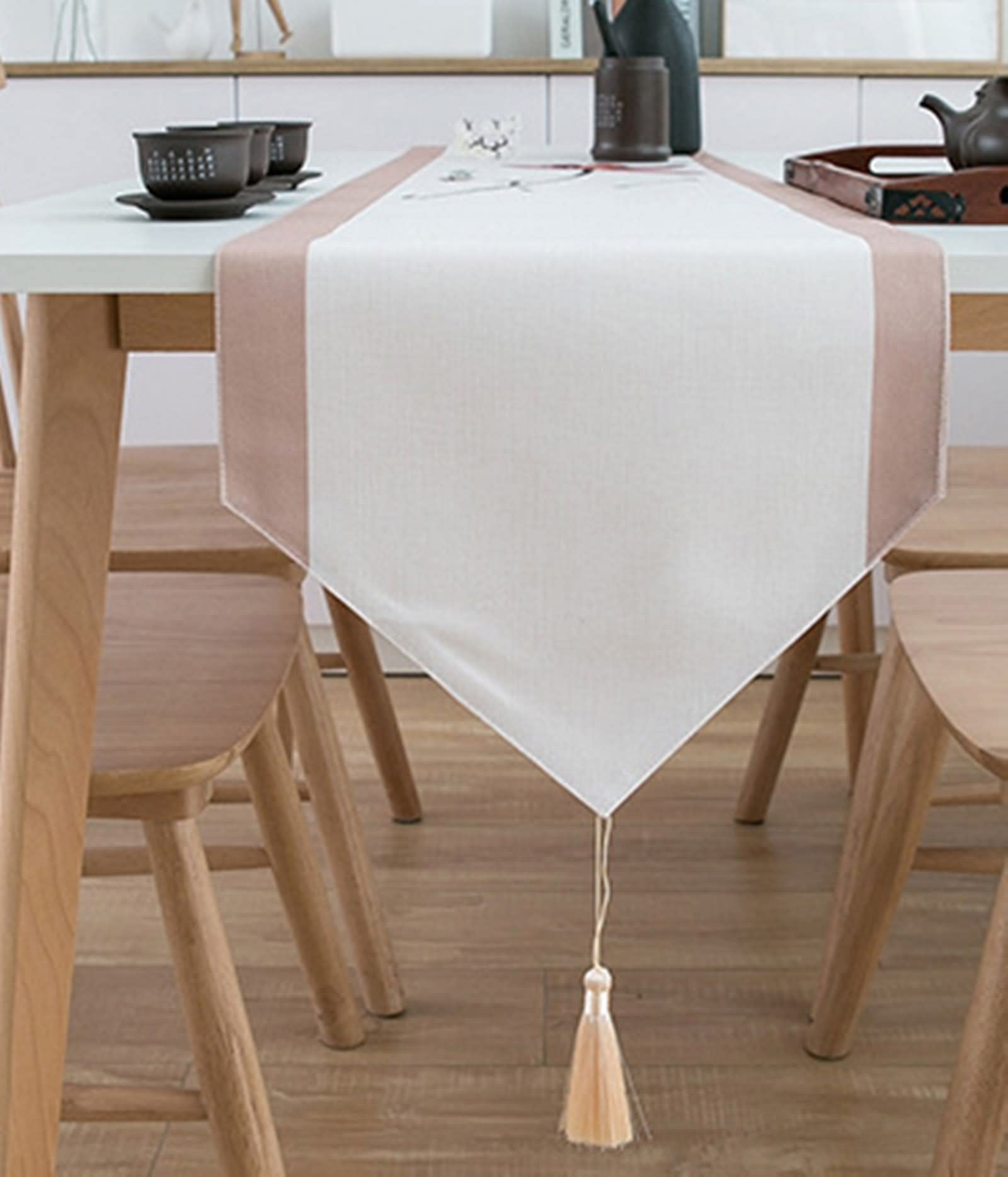 Runner da tavolo, lavabile, tovaglia natalizia in poliestere, motivo floreale classico, bianco, E 33 x 220 cm, per cene, decorazione fattoriale