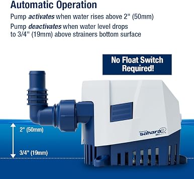 Attwood 5505-7 Sahara MK2 S500 (12V), Automatic Bilge Pump, 500 GPH, with Fittings (Elbow & Straight), Direct Replacement for Attwood 4505-7