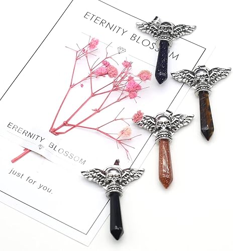 Miniatura 2 de LHJ 7 colgantes de piedra natural hexagonales puntiagudos chakras cristal ágata piedra cráneo ala diablo aleación diseño para hacer joyas collar,