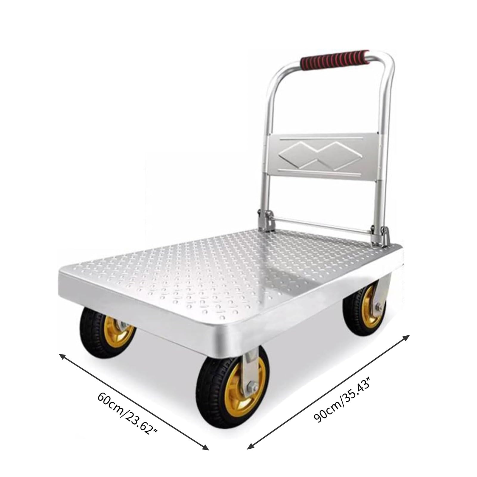 Wytrzymała składana platforma wózek ręczny wózek kołowy płaski do magazynów garaży i ogrodów Metalowy wózek transportowy (rozmiar: 90 x 60 cm)