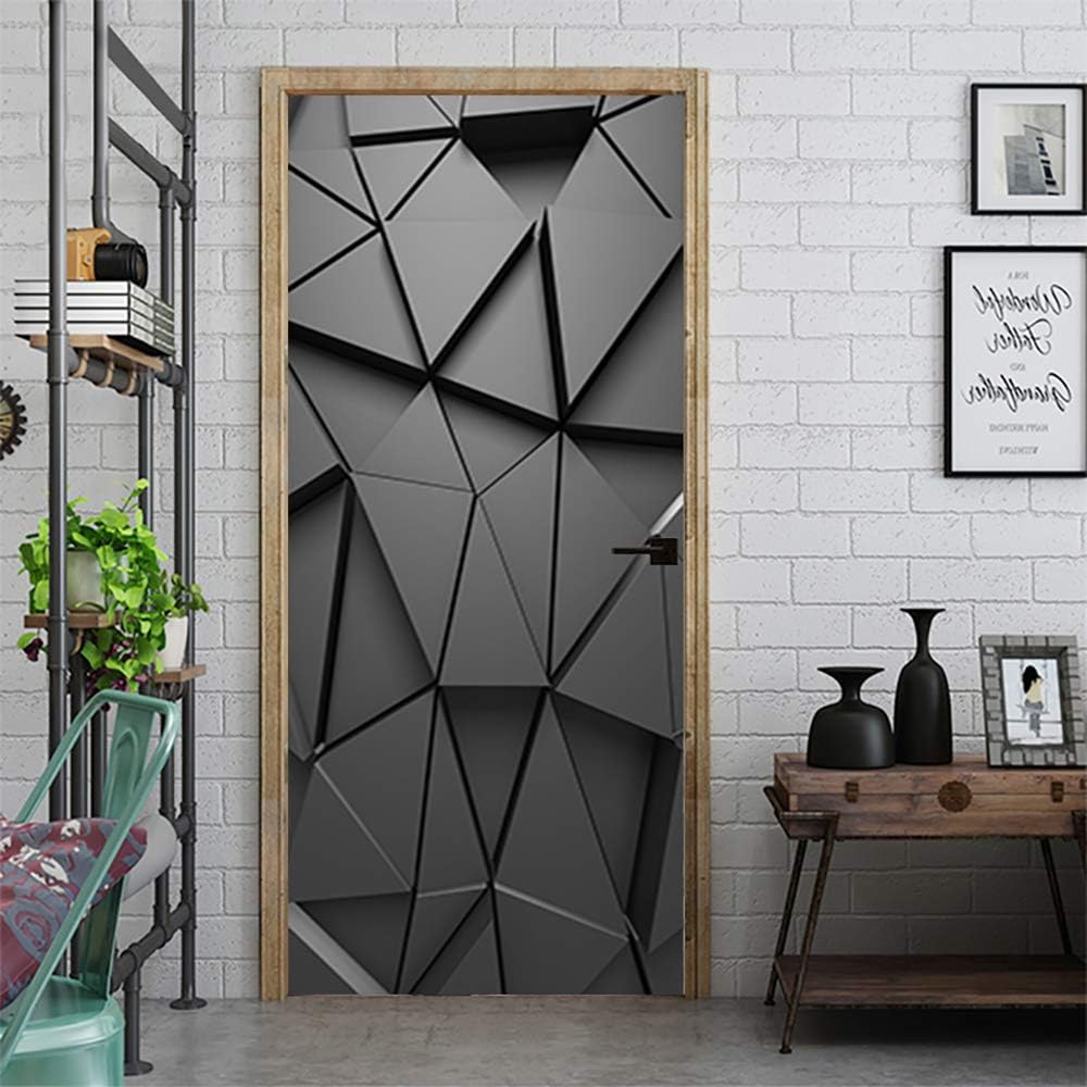 Yeking 3D Door Mural Sticker, DIY Vinyl Self-Adhesive Removable Wall Mural Stickers Wallpaper Waterproof Abstract Geometry Door Wall Mural for Interior Doors Home Office Decoration, 77x200cm/30.3x78.7in : Tools & Home Improvement