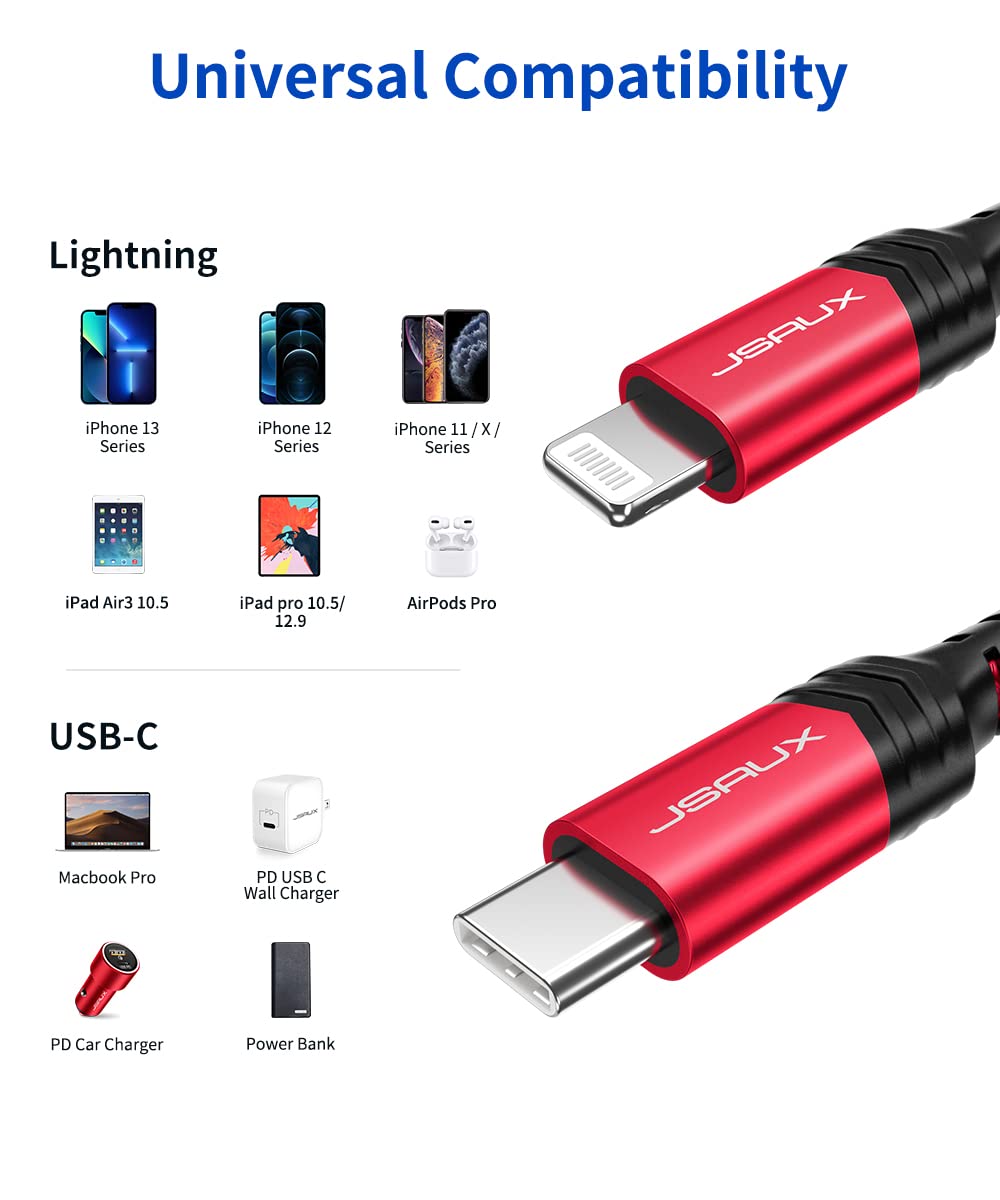 Best Quality 🔥 USB C to Lightning Cable, JSAUX [Apple MFi Certified] 6FT iPhone 13/12 Fast Charging Cord USB C iPhone Cable for iPhone 13/13 Pro/13 Pro Max/12/12 Mini/12 Pro Max/11 Pro Max/X/XS/XR/8, iPad 8, Airpods
