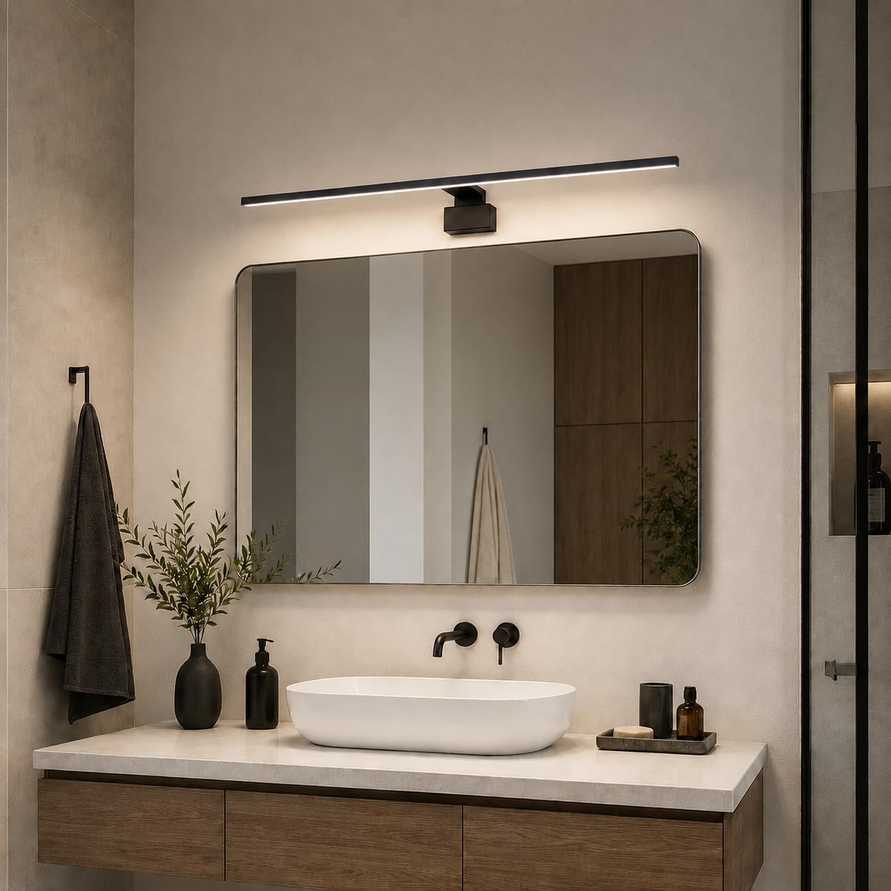 kalb LED Badleuchte Running Light 100 cm IP44 Spiegelleuchte mit Lichtlauf Effekt, 230V Badezimmerlampe für Wand oder Spiegelschrank, Schwarz/Chrom, 3000K/4000K (Schwarz, Neutralweiß)