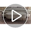 Oval Storage Bench 43.5" Linen Fabric Upholstered Entryway Bench with Solid Wood Legs Ottoman Bench Indoor Bench for Living Room/Bedroom/End of Bed/Entryway (Beige)