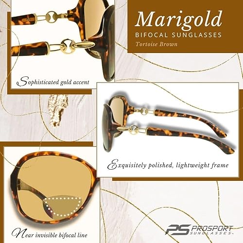 Miniatura 8 de proSPORT Gafas de sol bifocales para mujer, montura de tortuga negra, patillas de acento de metal, montura sexy de gran tamaño +1.50 +2.00 +2.50