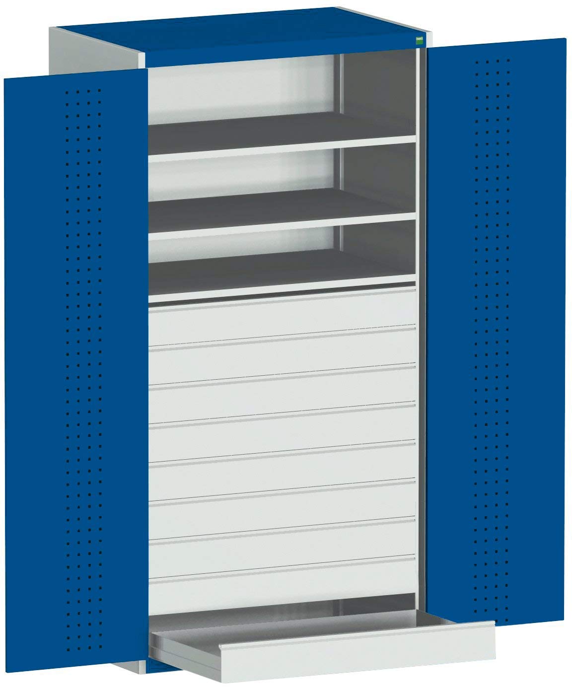 cubio SMF-13620-1.7 Cupboard with Perfo Door, Light Grey/Blue, 130 x 65 x 200 cm