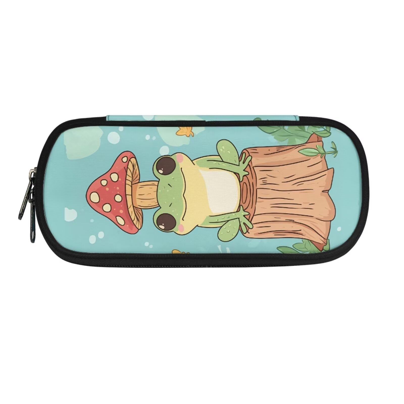 ASQVTIFE Mushroom Frog Pencil Pouch for Kindergarten Elementary Middle School Animal Frog Pencil Case for Teens Boys Ages 8-12 4-Hole Binder Mesh Zipper Case Pen Bag Pocket — image 1