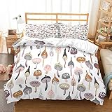 PATATINO MIO Toddlers Cartoon Mushrooms Duvet Cover Set Queen Kids 3D Various Mushrooms Bedspread Pr