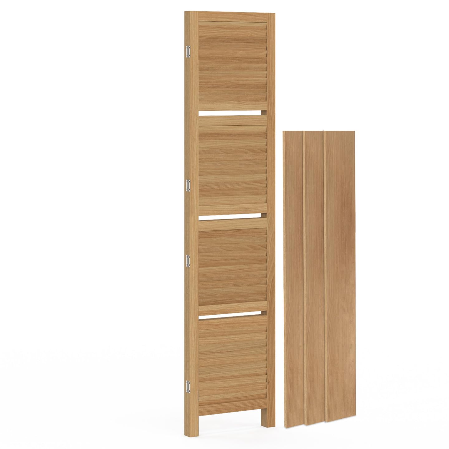 IDMarket - Biombo interior de 3 paneles con listones y 3 estantes de madera