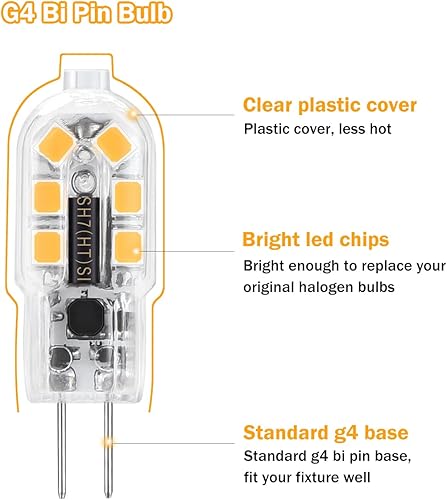 Miniatura 4 de HengBo - Bombillas LED G4 de 12 V y 20 W, bombilla halógena HengBo G4 con base de dos pines tipo JC T3, luz blanca cálida 3000 K para luces de hogar