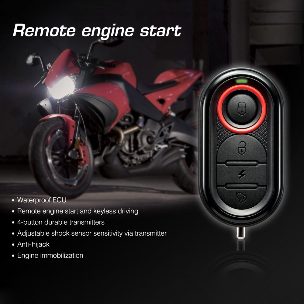 Shkalacar 986E Roller Motorrad Alarmanlage, Anti-Diebstahl-Alarmanlage mit Fern Motorstart und Mini Sender Fernbedienung Wasserdicht
