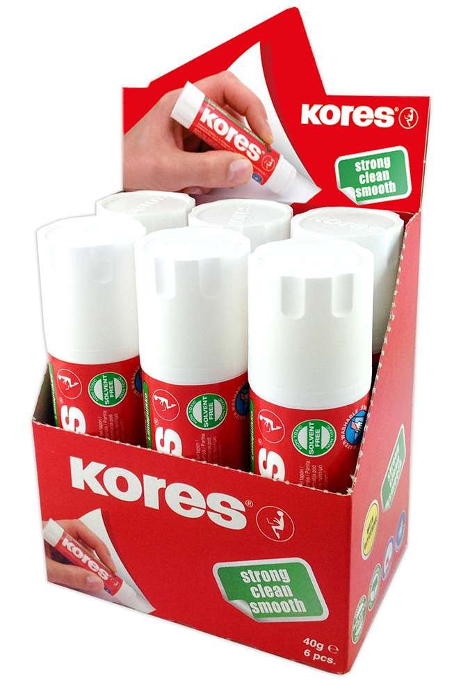 Kores Glue Stick, Solid, Washable, Non-Toxic, 40g (Pack of 6)
