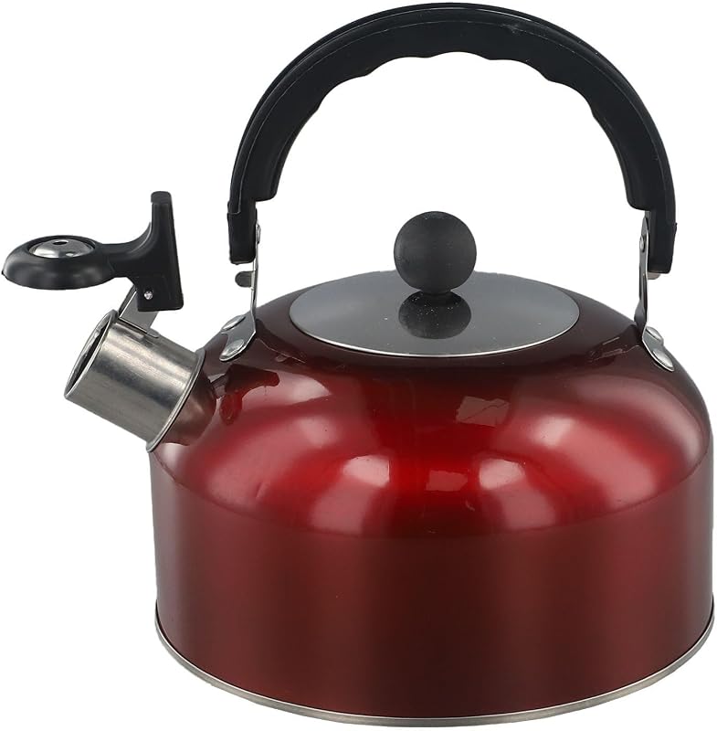 2.11 Quart (2 L) Tea for Kettle, Stainless Steel Whistling Tea for kettle, Stovetop Whistling Teakettle Tea Pots For Stove Top With Ergonomic Folding Handle, Water Boiler For Tea, Coffee(Red)