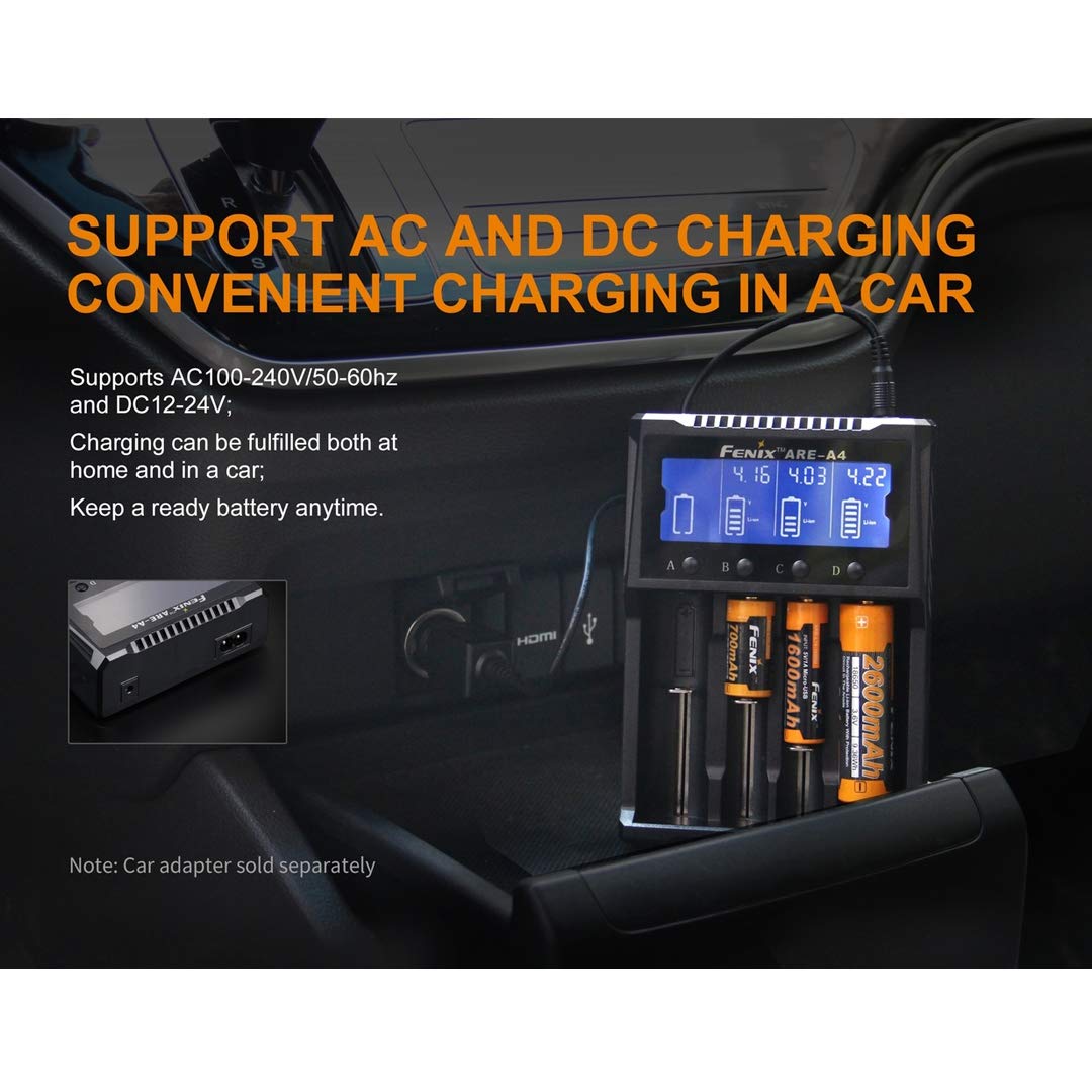FENIX are-A4 Multifunctional Smart Battery Charger for Popular Rechargeable Batteries (18650, 21700, 16340) with LumenTac Battery Organizer