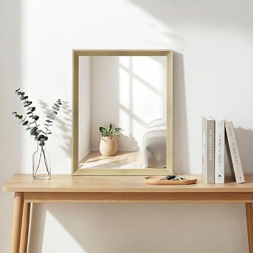 Espejo de Pared Enmarcado con Efecto de Madera de Roble, Espejo Rectangular de 16x20, Vidrio Templado Anti-desplatado de 1/8", Marco Sostenible y