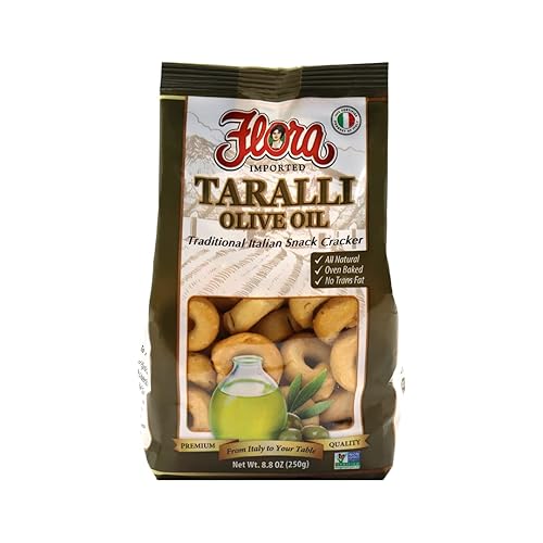 Miniatura 1 de Taralli by Flora - Galleta italiana de 7.05 onzas - Horno natural horneado - Sin colesterol - Bocadillo salado - 100% italiano (aceite de oliva)