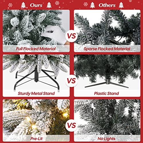 Decoway 6Ft Pre-Lit Artificial Pencil Christmas Tree With Flocked Snow Pre-Strung Lights Xmas Holiday Decoration For Home, Office, Party #TOP5
