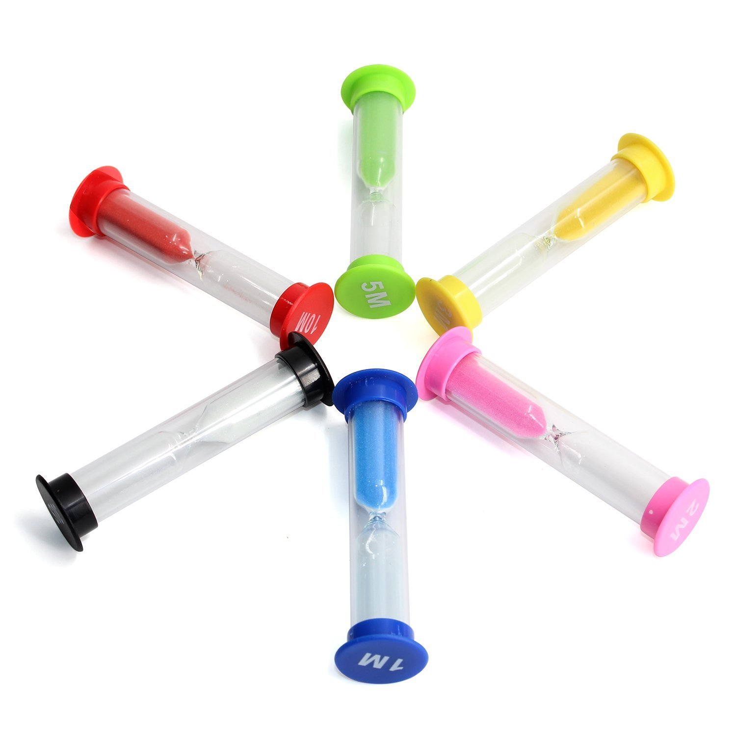 Multicolor Sandglass Timers - Small Colorful Sandglass Sand Clock Colored Timer Suit 30sec1min2mins3mins5mins10mins (6pcs) Mini Toy Hourglass Set for Kids at Home and School 2