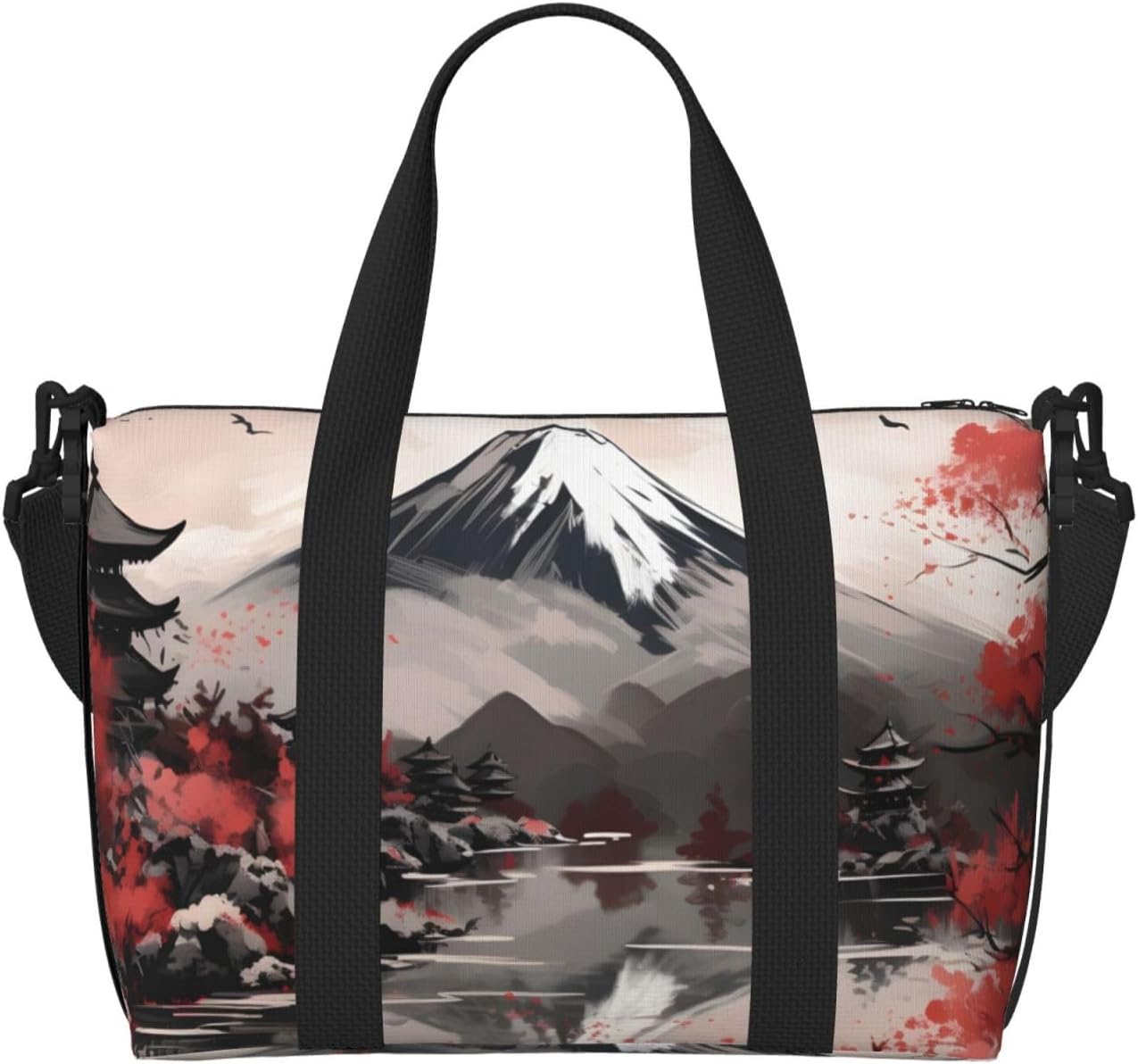 Fuji Mountain Cherry Blossom Travel Duffel Bag Japanese Carry On Tote Bag for Women Large Shoulder Weekender Overnight Bag Sports Gym Bag