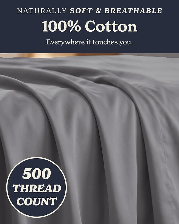 Beckham Hotel Collection 100% Cotton Queen Sheet Set, 4-Piece, Dark Gray by Beckham Hotel Collection - Used condition - Image 3