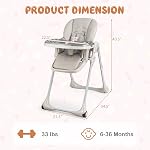 KOTEK Chaise haute pliable bébé w/ 7-Position Hauteur de siège réglable, dossier réglable, repose-pieds et plateau, chaise à manger pour bébé portable avec/ amovible PU Coussin en cuir, Roues pour bébé (Grey)