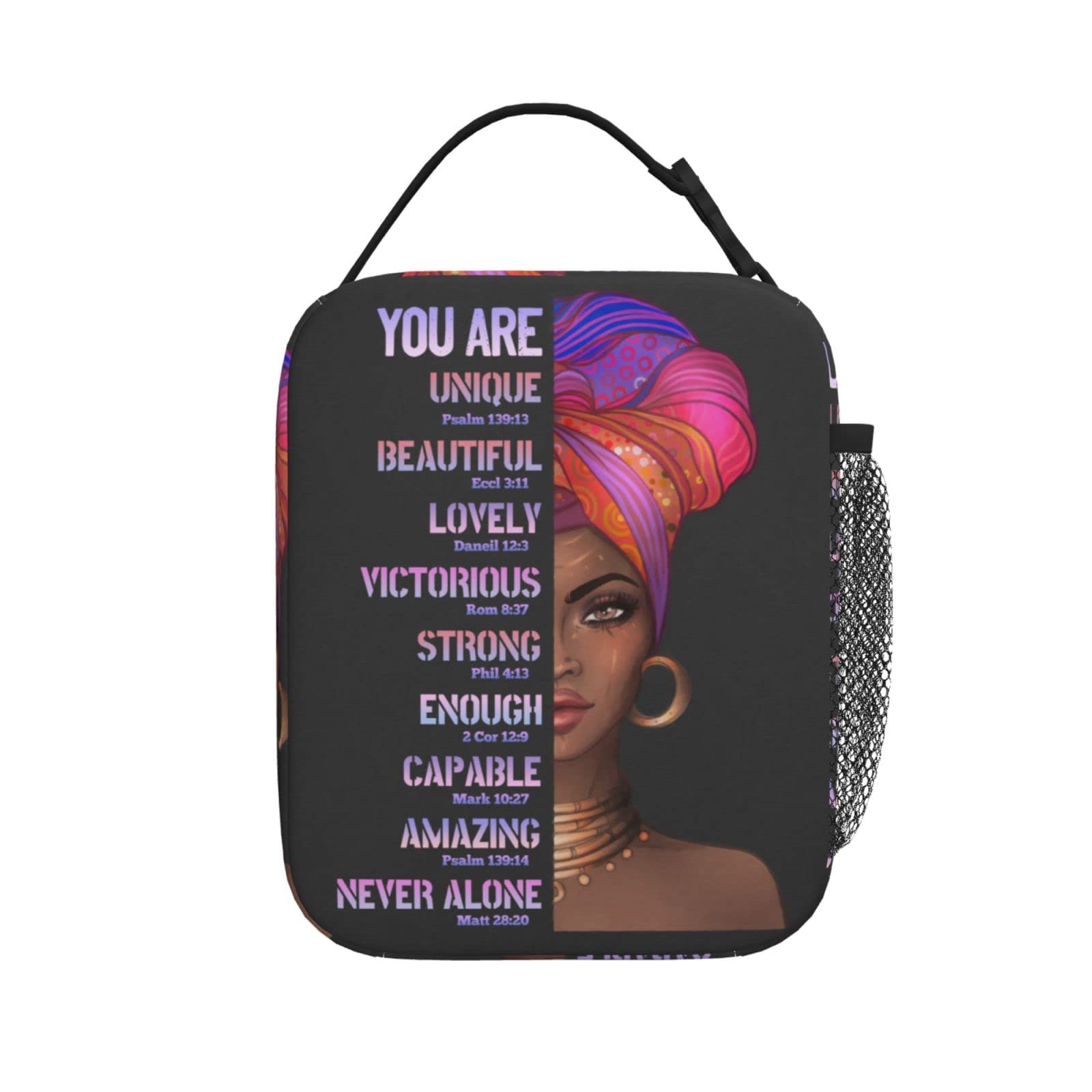 Kaeddi African American Woman Lunch Bag Afro Black Queen Heat Insulated Lunch Box Leakproof Durable Portable Reusable Handbags Large Capacity Thermal