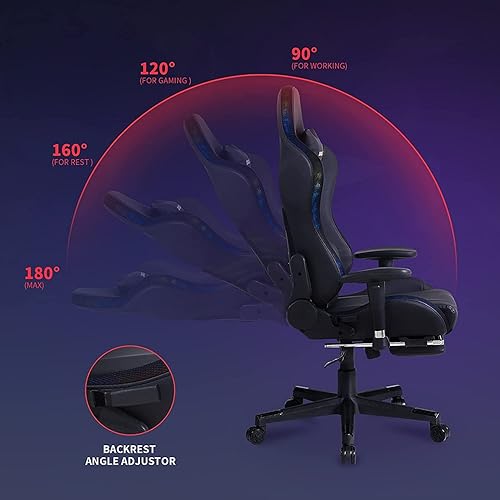 Miniatura 5 de Silla RGB para juegos con masaje y reposapiés silla de escritorio ergonómica grande para computadora silla de videojuegos con efecto de luz LED
