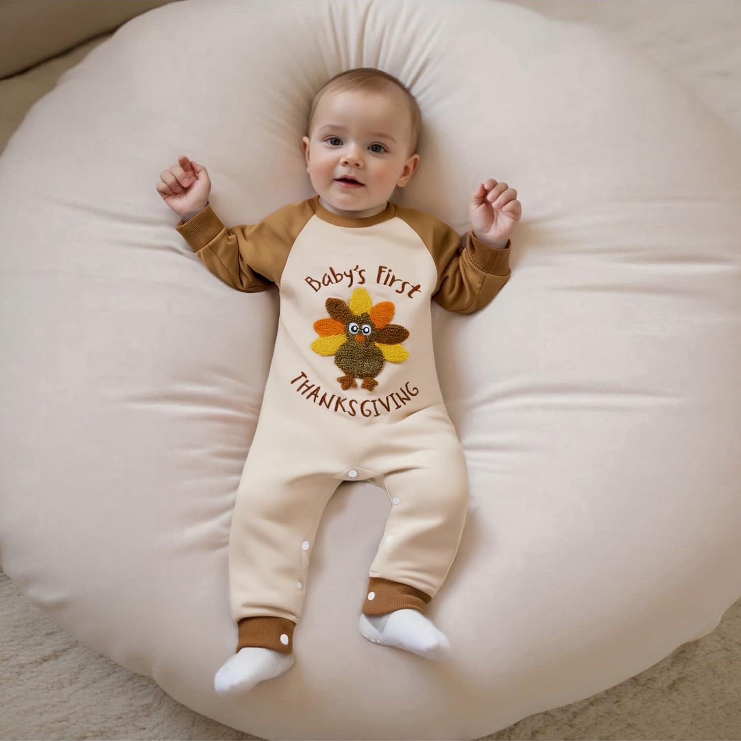 Kuriozud Newborn Baby Boy Thanksgiving Outfit Little Turkey Romper Long Sleeve Jumpsuit Infant Boy Fall Clothes - Image 3