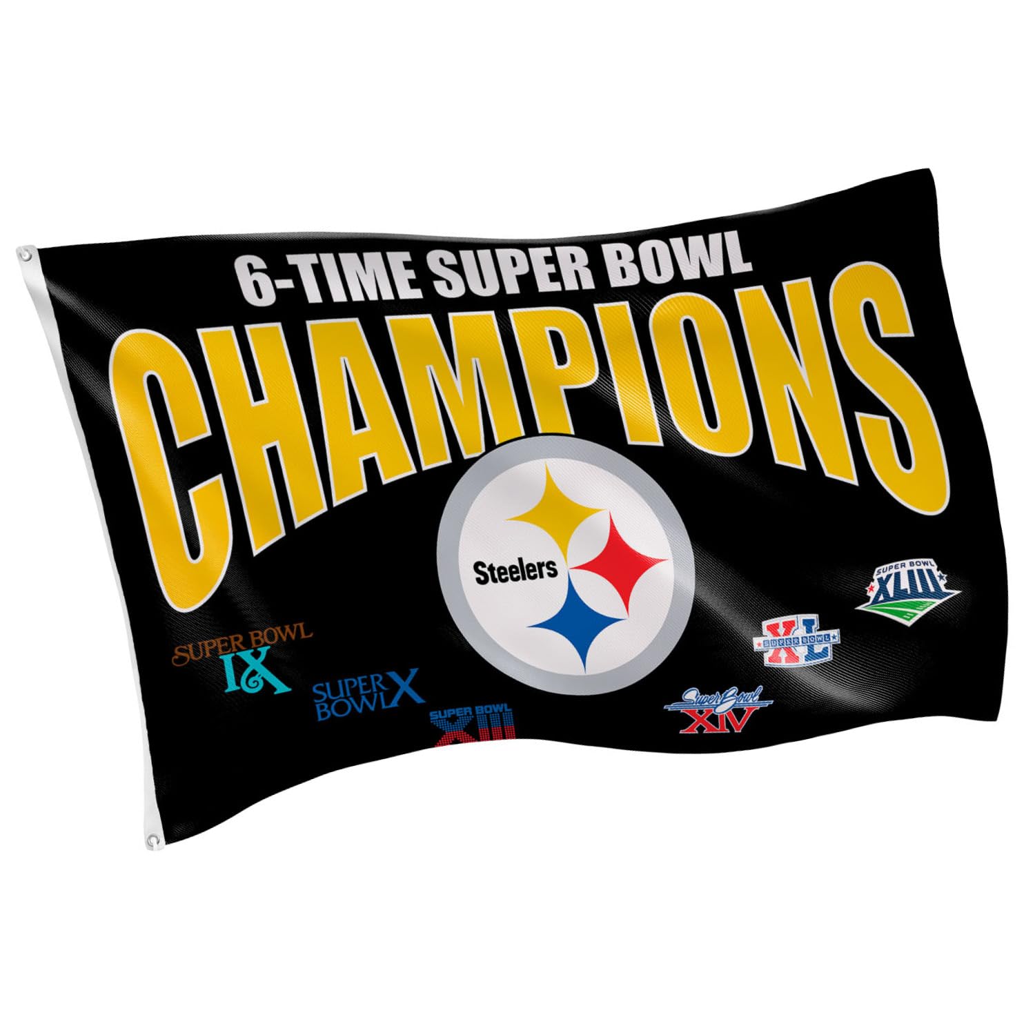 NFL Pittsburgh Steelers Multi-Win Superbowl Champions 3x5 Flag for Outside with Grommets | Outdoor & Indoor | Heavy Duty Flag & Banner | Works with Flag Pole for Outside House