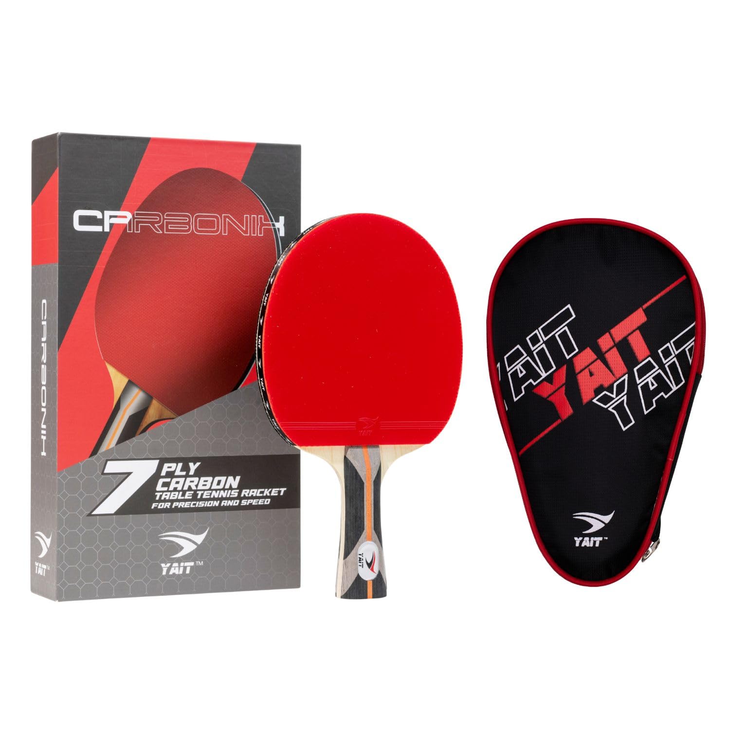 YAIT Sports Carbonix Carbon Table Tennis Racquet | 7-Ply Carbon Blade + ITTF-Approved Rubber | Professional Table Tennis Paddle for Spin, Speed & Control | Advanced Table Tennis Racket/Bat