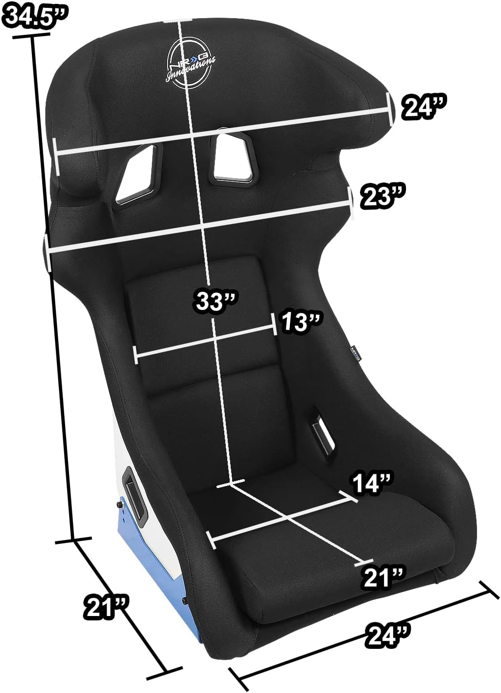 NRG Innovations NRG-FRP-600WT Arrow Embroidery Fixed Back Bucket Racing Seat With Side Mount Brackets,White Fiberglass Shell/Black Fabric Seat Cover, 34.5" H X 24" W X 21"D