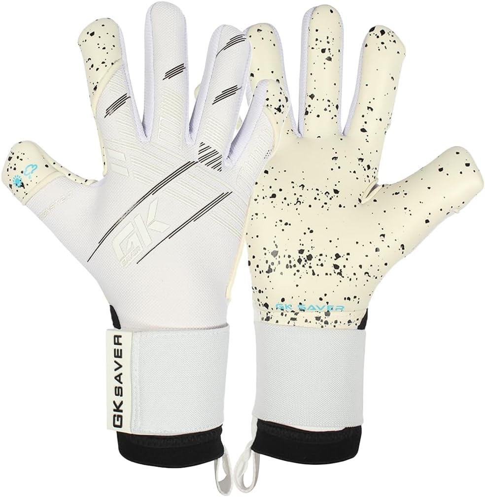 GK Saver Personalised Goalkeeper Gloves – Custom Name Print – Professional Grip Football Goalie Gloves – Fingersaver Gloves for Youth & Adult Sizes 6 to 11 (Magnet White, Size 11)