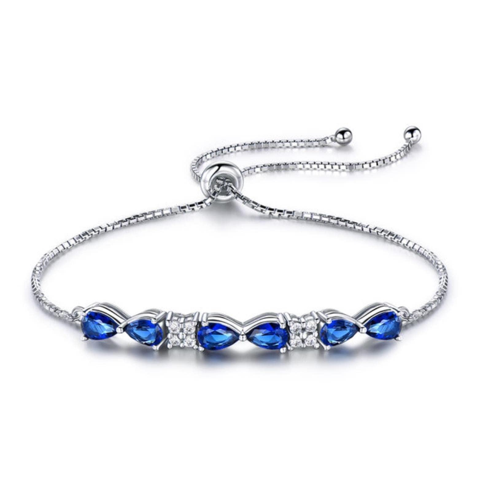 DAOMEI Pulseras De Plata De Ley 925 Auténtica Sólida, Pulseras De Zafiro Azul Creadas Con Triángulo De Expansión Gratuita Para Regalos De Mujer