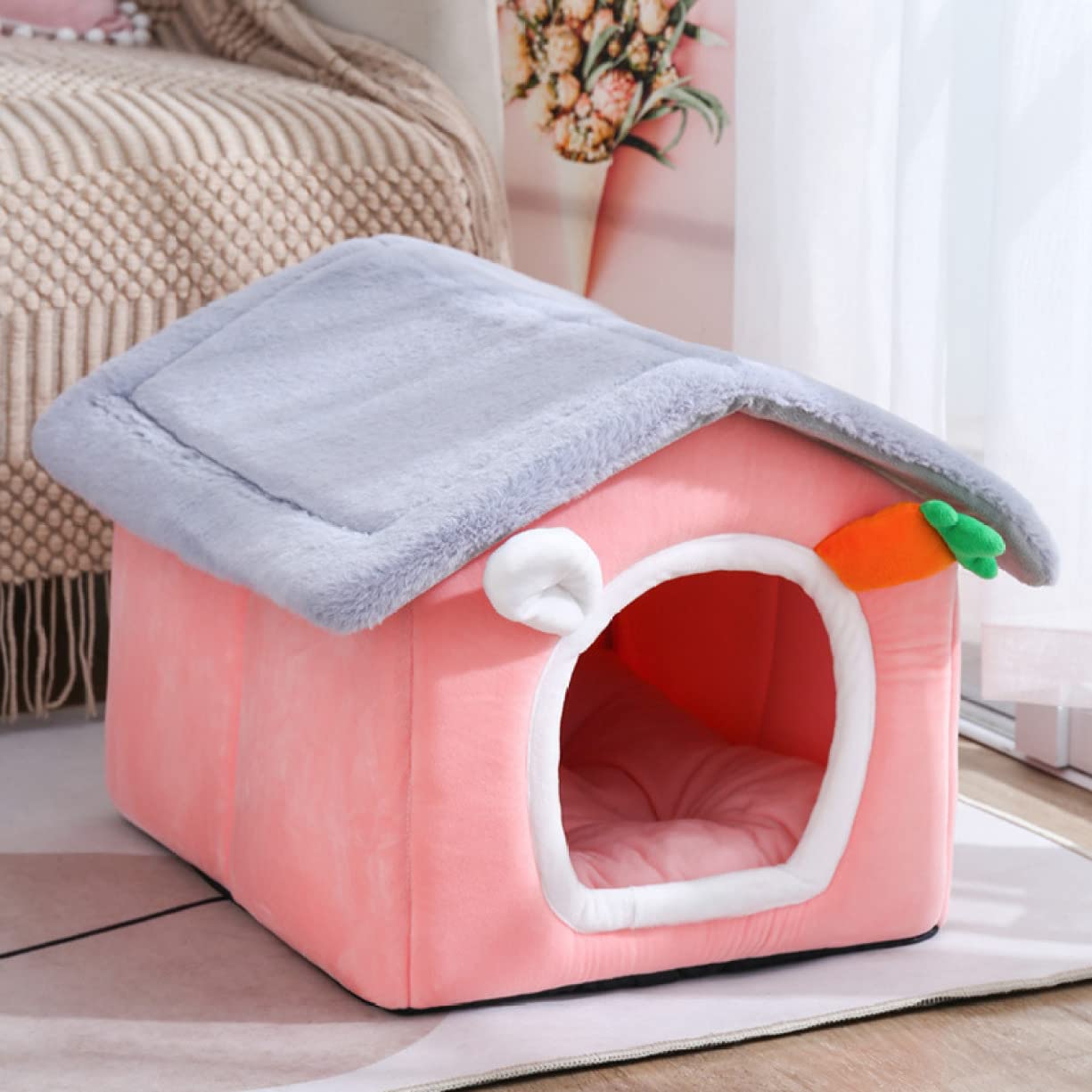 Amazon | [JUI3N] 犬 猫 ベッド ペットベッド ドーム ピンク ハウス 